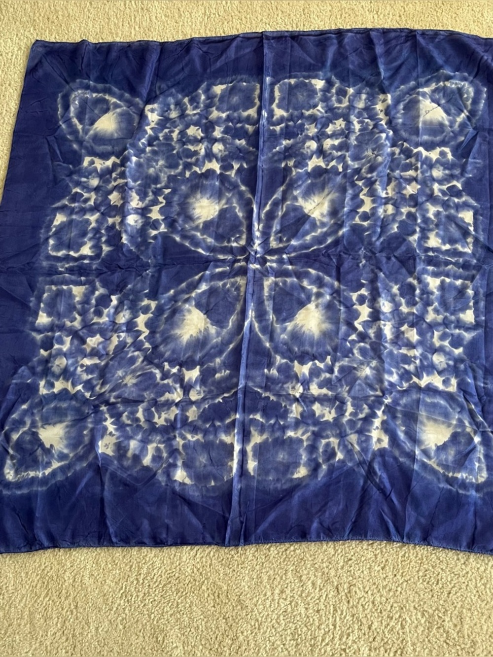 Vintage Tie Dye Silk Scarf Blue White